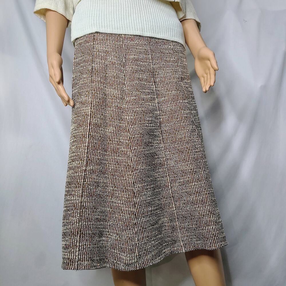 70s Brown Tweed Grandpa Cottagecore Winter Heritage Style Midi Skirt Size 13/14